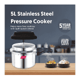 Preethi Induction Base Stainless Steel Outer Lid Pressure Cooker | Spill Splash Shield | 5 L | Silver