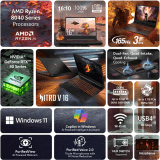 Acer Nitro V 16 Gaming Laptop | AMD Ryzen 7 Octa Core 8845HS | NVIDIA GeForce RTX 4060 | 16 GB | 1 TB SSD | Black | NH.QP0SI.001