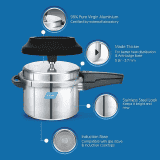 Preethi Induction Base Outer Lid Aluminium Pressure Cooker | Spill Splash Shield | 5 L