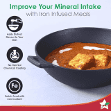 WONDERCHEF Forza Cast-Iron Kadhai  3.35L  | 30 cm | Pre-Seasoned Cookware Induction Friendly