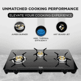 Preethi Luxe Pro Glass Top Gas Stove | Driptray Less Infinity Design Jumbo Burner | 3 Burner | Black
