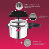 Preethi Induction Base Stainless Steel Outer Lid Pressure Cooker | Spill Splash Shield | 5 L | Silver