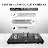 Preethi Luxe Pro Glass Top Gas Stove | Driptray Less Infinity Design Jumbo Burner | 3 Burner | Black