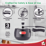 Wonderchef Taurus Hard Anodized Inner Lid Pressure Cooker | 3 L | Black