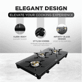 Preethi Luxe Pro Glass Top Gas Stove | Driptray Less Infinity Design Jumbo Burner | 3 Burner | Black