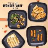 Wonderchef Caesar Forged Virgin Aluminium Grill Pan | 24cm | Greblon C3 | Non-stick Coating | PFOA Free German Beechwood Handles | Black