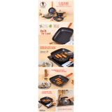 Wonderchef Caesar Forged Virgin Aluminium Grill Pan | 24cm | Greblon C3 | Non-stick Coating | PFOA Free German Beechwood Handles | Black