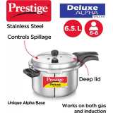 Prestige Deluxe Alpha Svachh Pressure Cooker | 6.5 L | Outer Lid Induction Bottom | Stainless Steel |  20252