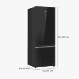 Haier 355L | 3 Star | Glass Finish Bottom Mounted Frost Free Double Door Refrigerator | Black