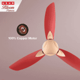 Usha Bloom Primrose Ceiling Fan | 1250 mm | 3 Blade Ceiling Fan | Sparkle Gold Cherry