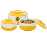 BlueBerrys Wave Yellow White, Inner Steel Casserole Gift Set Combo 600 ml 1200 ml 2000 ml | Thermoware Casserole Set