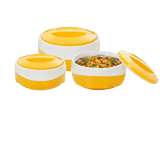 BlueBerrys Wave Yellow White, Inner Steel Casserole Gift Set Combo 600 ml 1200 ml 2000 ml | Thermoware Casserole Set