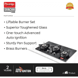 Prestige Svachh Hob PSVH 03 AI | Toughened Glass Hob Top Multi Spark Ignition System | 3 Brass Burner | Black | 40580
