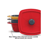Hawkins Kitchen Gift Pack | 2.25 litre | 3 Pieces Set of Die Cast Square Mini Casseroles for Cooking | Red Yellow Grey | 23DGP