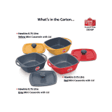 Hawkins Kitchen Gift Pack | 2.25 litre | 3 Pieces Set of Die Cast Square Mini Casseroles for Cooking | Red Yellow Grey | 23DGP