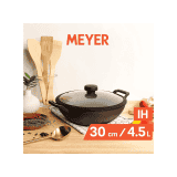 Meyer Pre Seasoned Cast Iron shallow Kadai | 30cm | Glass Lid | 48186 C