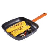 Wonderchef Caesar Forged Virgin Aluminium Grill Pan | 24cm | Greblon C3 | Non-stick Coating | PFOA Free German Beechwood Handles | Black
