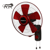 Blueberry OZON16 5 Leaf High Speed 400mm Wall Fan | Powerful Motor with Oscillation Control | Black Red