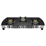 Preethi Blu Flame Blaze Glass top 3 Burner Gas Stove | Manual Ignition | Black | GTS 117