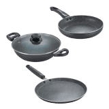 Prestige Omega Deluxe Granite BYK 3PC Set Induction Bottom Non-Stick Coated Cookware Set