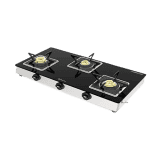 Bajaj 3 Burner Glass Top Gas Stove | Cast Iron Look | Black | 3BJGS7
