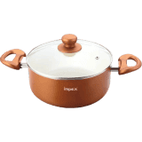 IMPEX PEARL 3012 Aluminium, Non-stick Pot with Lid |  30 cm diameter | 8 L capacity | Gold, Orange