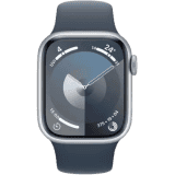 Apple Watch Series 9 | GPS 41mm Silver Aluminium Case with Storm Blue Sport Band | Silver Strap
