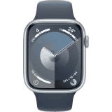 Apple Watch Series 9 | GPS 45mm Silver Aluminium Case with Storm Blue Sport Band |Silver Strap