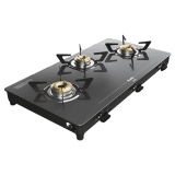 Preethi Luxe Glass Top Gas Stove | 3 Burner | With Driptray Less Infinity Design | Black