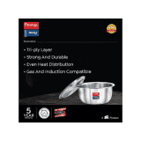 Prestige Tri ply Stainless Steel Induction Base Tope with Lid | 22 cm | Silver