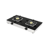 Bajaj Stainless Steel Glass Top Gas Stove | 2 Brass Burner | Black | 2BRGS7