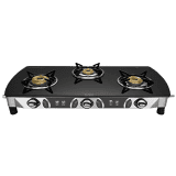 Preethi Blu Flame Blaze Glass Manual Gas Stove | 3 Burners | Black