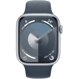 Apple Watch Series 9 | GPS + Cellular 45mm Silver Case & Storm Blue Sport Band | Silver Strap