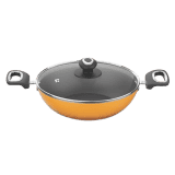 ‎Preethi Dura Collection Non Stick Kadai with Glass Lid | 24 cm | Turmeric Yellow