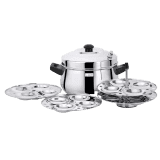 LLM Curve Idly Cooker | 4 Plates Set |  Induction And Standard Idli Maker |  Stainless Steel