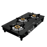 Preethi Zeal glass top 3 burner gas stove | Manual Ignition | Black | GTS124