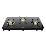Preethi Luxe Pro Glass Top Gas Stove | Driptray Less Infinity Design Jumbo Burner | 3 Burner | Black