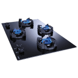 Elica | Hob |  4 Italian Burner Auto Ignition Glass Top with Direct Multi-Flame Brass Burner Gas Stove  | FLEXI HEXA 491 LOTUS IND HD BRASS