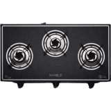 BlowHot Opal 3 Burner Heavy Tornado Brass Burners Heavy Powder Coated Body Glass | Manual Gas Stove