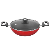 Preethi Dura Collection Non Stick Kadai | 26 cm | With Glass Lid  | Red