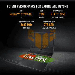 ASUS TUF A15 Gaming Laptop | AMD Ryzen 7 Octa Core 7435HS | 16 GB | 512 GB SSD | 4 GB Graphics | NVIDIA GeForce RTX 2050 | Graphite Black | FA566NFR-HN045WS