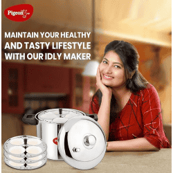 Pigeon Stainless Steel Idly Maker | 4 Plates Compatible with Induction and Gas Stove | 15599