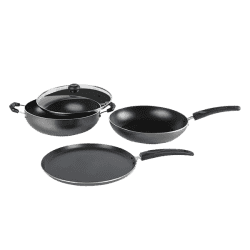 MR Kadai Tawa Frypan With Glass Lid Induction Base | Non stick 3 layer coating | IKTF GL 22