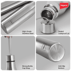 Impex Sippy Water Bottle |  500 ml | Stainless Steel