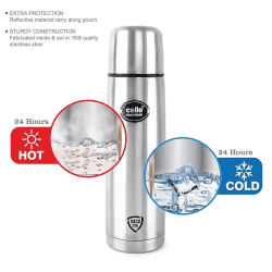 Cello Easy Style Double Walled Flask with Thermal Jacket | Hot and Cold | 750ml | Stainless Steel | Silver