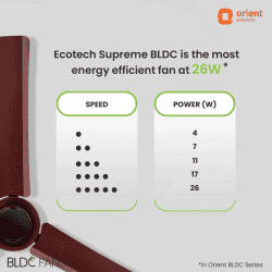 Orient Electric EcoTech Supreme Ceiling Fan | BLDC Motor | 3 Blade | 5 Star | 1200 mm | Brown