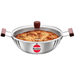 Hawkins Triply Stainless Steel Kadai with Glass Lid | 5 L | SSK50G