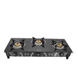 Preethi Zeal Plus Glass Manual Gas Stove | 3 Burners | Black | GTS409