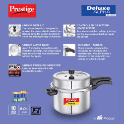 Prestige Svachh Deluxe Alpha  Outer Lid Induction Pressure Cooker | 8 L | Stainless Steel | Silver | 20253