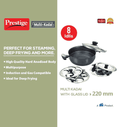 Prestige Hard Anodised Multi Kadai | 220mm | Standard Idli Maker |  30610